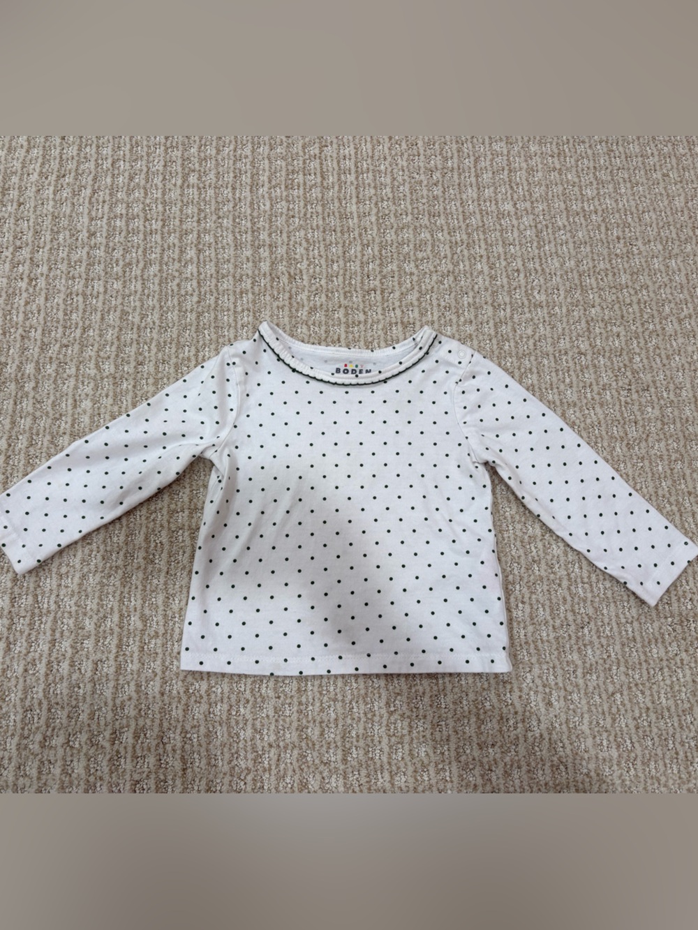 Baby Boden White & Green Polka Dot Long Sleeve Top for Kids